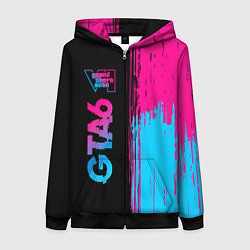 Толстовка на молнии женская GTA6 - neon gradient по-вертикали, цвет: 3D-черный