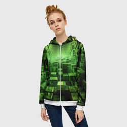 Толстовка на молнии женская Зеленые квадраты в лабиринте, цвет: 3D-белый — фото 2