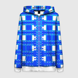 Женская толстовка на молнии Синие и белые квадраты
