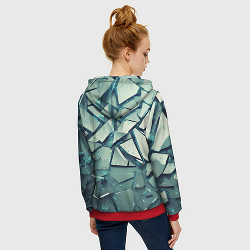 Женская толстовка на молнии Битое стекло текстура / 3D-Красный – фото 4