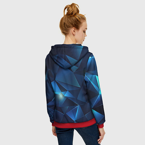 Женская толстовка на молнии Синяя геометрическая абстракция / 3D-Красный – фото 4