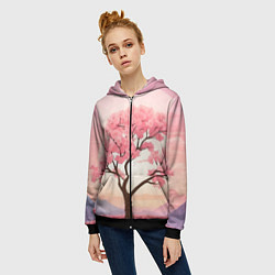 Толстовка на молнии женская Вишневое дерево в полном цвету, цвет: 3D-черный — фото 2