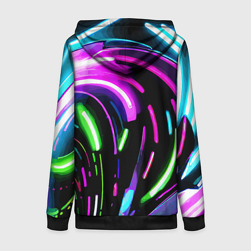 Женская толстовка на молнии Неоновая экспрессивная абстракция / 3D-Черный – фото 2