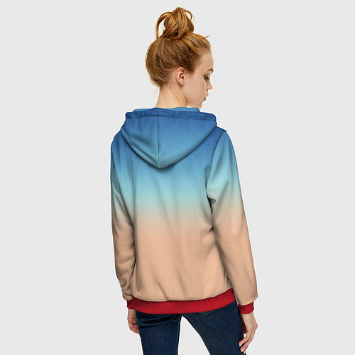 Женская толстовка на молнии Сине-бежевый градиент / 3D-Красный – фото 4