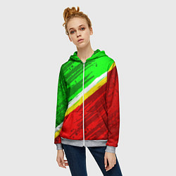 Толстовка на молнии женская Расцветка Зеленоградского флага, цвет: 3D-меланж — фото 2
