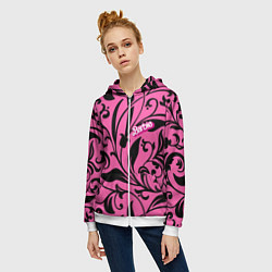Толстовка на молнии женская Barbie - floral pattern, цвет: 3D-белый — фото 2