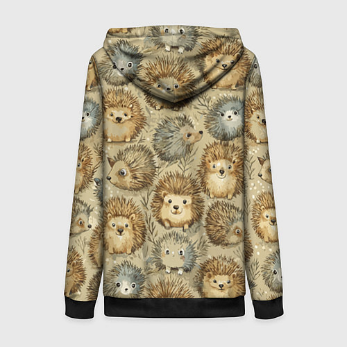 Женская толстовка на молнии Паттерн лесной ежик / 3D-Черный – фото 2