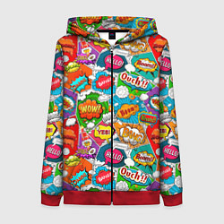 Толстовка на молнии женская Bang Boom Ouch pop art pattern, цвет: 3D-красный