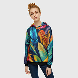 Толстовка на молнии женская Пёстрые пёрышки попугаев, цвет: 3D-черный — фото 2