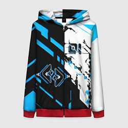 Женская толстовка на молнии Синие и чёрные техно линии