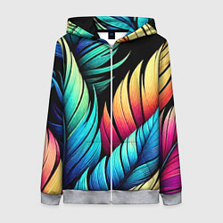 Толстовка на молнии женская Color feathers - neon, цвет: 3D-меланж