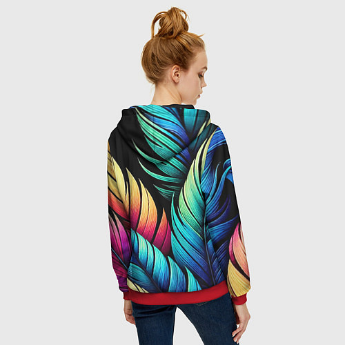 Женская толстовка на молнии Color feathers - neon / 3D-Красный – фото 4