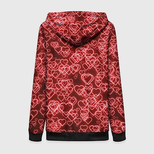 Женская толстовка на молнии Неоновые сердечки красные / 3D-Черный – фото 2