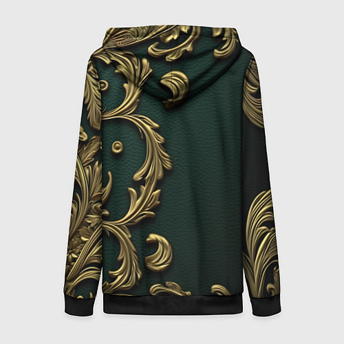 Женская толстовка на молнии Золотой герб России на темном зеленом фоне лепнина / 3D-Черный – фото 2
