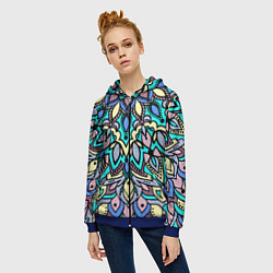 Толстовка на молнии женская Мандала ярко-голубой, цвет: 3D-синий — фото 2
