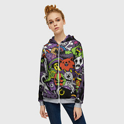 Толстовка на молнии женская Страшно веселые монстры, цвет: 3D-меланж — фото 2