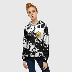 Толстовка на молнии женская Герб РФ краски чёрнобелый, цвет: 3D-черный — фото 2