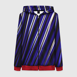 Толстовка на молнии женская Синие белые черные объемные полосы, цвет: 3D-красный