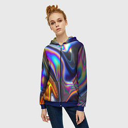 Толстовка на молнии женская Жидкая голографическая бензиновая абстракция, цвет: 3D-синий — фото 2