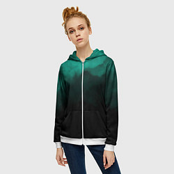 Толстовка на молнии женская Зелёный туман на чёрном, цвет: 3D-белый — фото 2