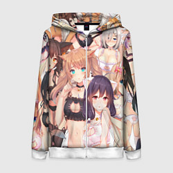 Толстовка на молнии женская Аниме тяночки, цвет: 3D-белый