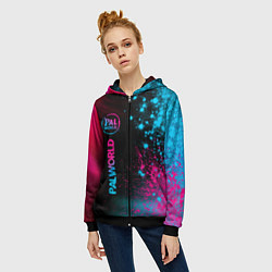 Толстовка на молнии женская Palworld - neon gradient по-вертикали, цвет: 3D-черный — фото 2