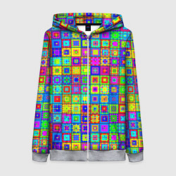 Толстовка на молнии женская Узор из разноцветных квадратов, цвет: 3D-меланж