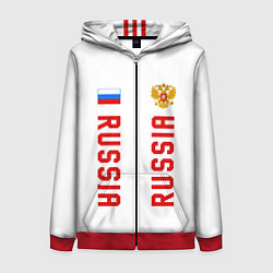 Толстовка на молнии женская Россия три полоски на белом фоне, цвет: 3D-красный