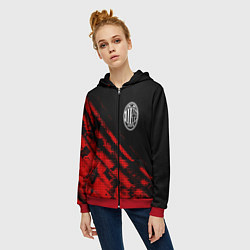 Толстовка на молнии женская AC Milan sport grunge, цвет: 3D-красный — фото 2