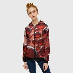 Толстовка на молнии женская Крупные красные капли, цвет: 3D-черный — фото 2