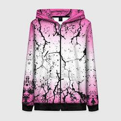 Толстовка на молнии женская Текстура чёрных трещин на розовом переливе, цвет: 3D-черный
