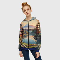 Толстовка на молнии женская Спокойный рассвет над японским горизонтом, цвет: 3D-синий — фото 2