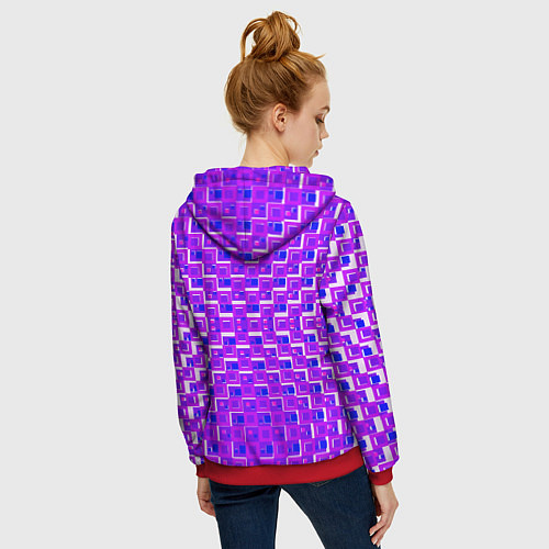 Женская толстовка на молнии Фиолетовые квадраты на белом фоне / 3D-Красный – фото 4