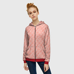 Толстовка на молнии женская Светлый персиковый паттерн клетчатый, цвет: 3D-красный — фото 2