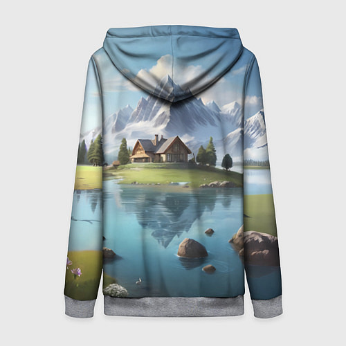Женская толстовка на молнии Чудесный день на берегу озера в горах / 3D-Меланж – фото 2