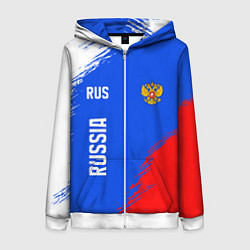 Толстовка на молнии женская Триколор и герб России, цвет: 3D-белый