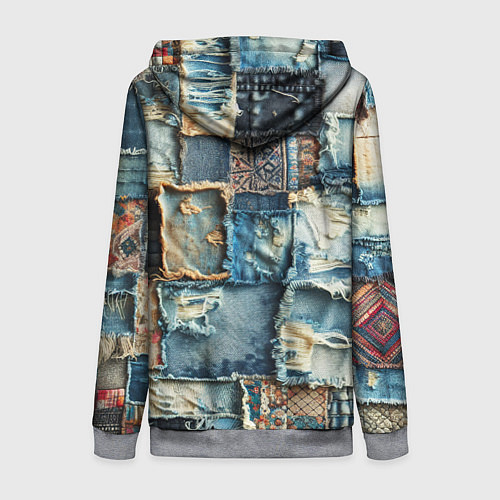 Женская толстовка на молнии Деним пэчворк-ржавчина / 3D-Меланж – фото 2