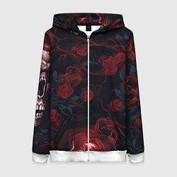 Толстовка на молнии женская Черепа и алые розы, цвет: 3D-белый
