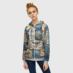 Толстовка на молнии женская Пэчворк из Египетских мотивов, цвет: 3D-меланж — фото 2