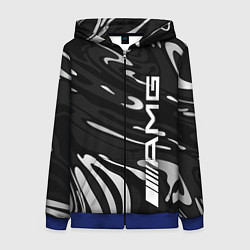 Толстовка на молнии женская Мерседес АМГ - белые волны, цвет: 3D-синий