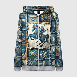 Толстовка на молнии женская Рыцарь на пэчворк дениме, цвет: 3D-меланж