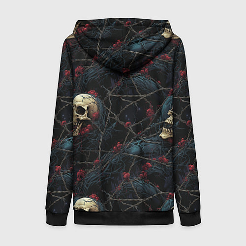 Женская толстовка на молнии Черепа в кустах с шипами / 3D-Черный – фото 2