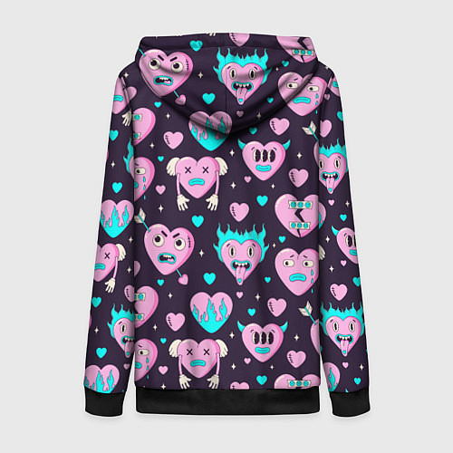 Женская толстовка на молнии Паттерн с арт сердцами / 3D-Черный – фото 2