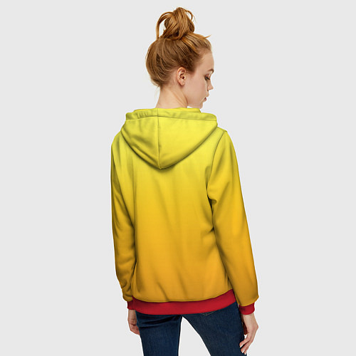 Женская толстовка на молнии Градиент насыщенный жёлтый / 3D-Красный – фото 4
