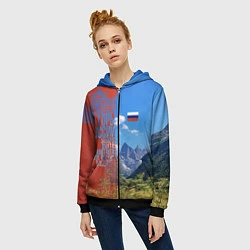 Толстовка на молнии женская Горы России с флагом, цвет: 3D-черный — фото 2
