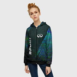 Толстовка на молнии женская Infiniti sport glitch blue, цвет: 3D-черный — фото 2