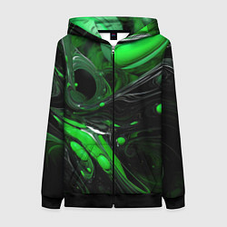 Толстовка на молнии женская Green dark abstract geometry style, цвет: 3D-черный