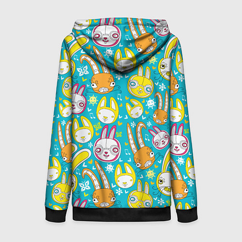 Женская толстовка на молнии Разноцветные зайцы / 3D-Черный – фото 2