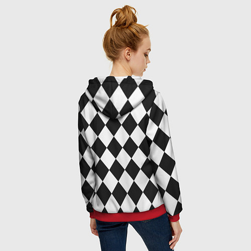 Женская толстовка на молнии Арлекин черно-белый / 3D-Красный – фото 4