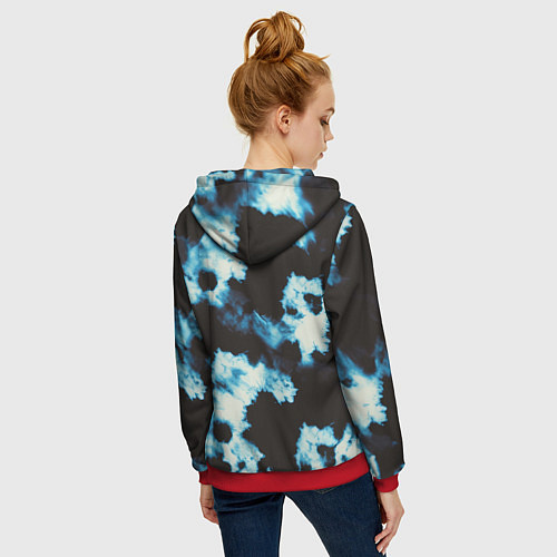 Женская толстовка на молнии Чёрно синий тай дай / 3D-Красный – фото 4